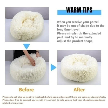 Round Plush Pet Bed — Washable Warm Basket for Dogs & Cats, 6 Sizes