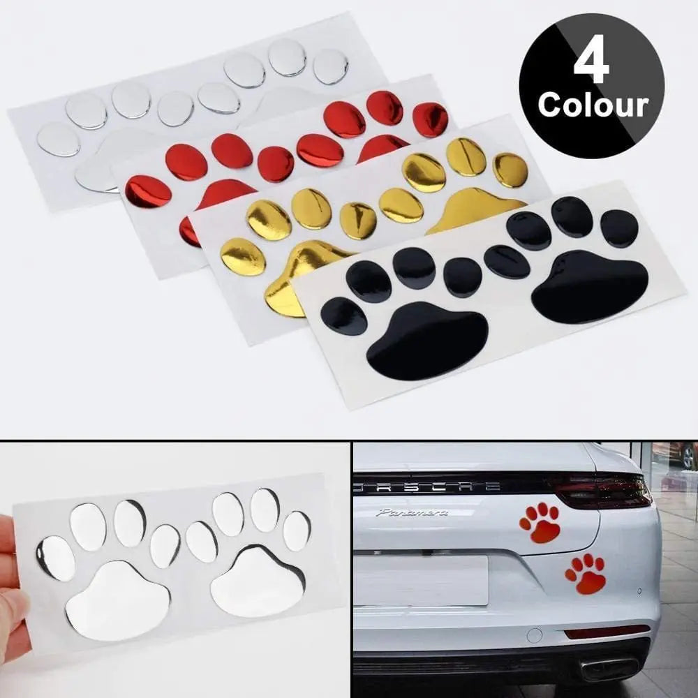 3D Paw Print Car Stickers - Animal Footprint Decals (2-Pack)