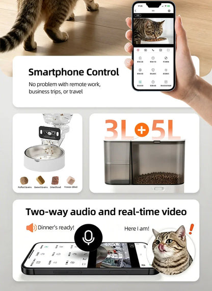 5L+3L Smart Automatic Pet Feeder with WiFi, Camera & Water Dispenser