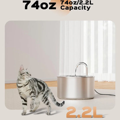 2.2L Stainless Steel Silent Pet Water Fountain for Cats & Dogs