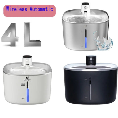 4L Stainless Steel Wireless Pet Water Fountain with Motion Sensor