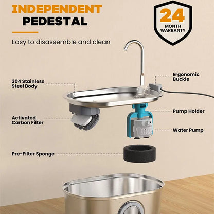 Premium Pet Water Fountain - 3.2L Stainless Steel with Silent Filter & Transparent Window