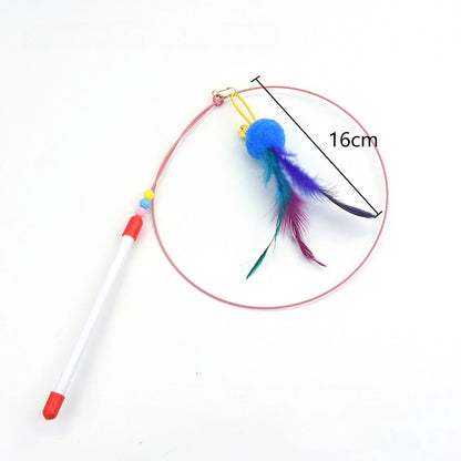 Interactive Feather Wand Cat Toy - Wire Teaser Stick for Kittens
