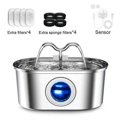 3.2L Stainless Steel USB Pet Water Fountain — Quiet Filter Pump for Cats & Dogs