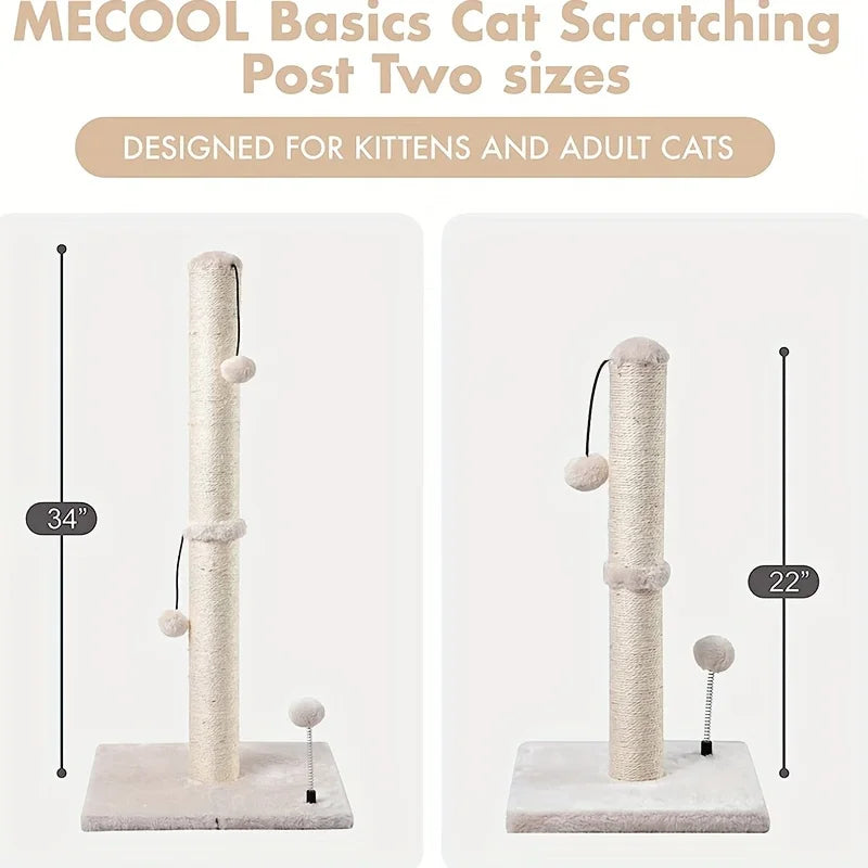 34-Inch Sisal Cat Scratching Post with Hanging Ball Toy