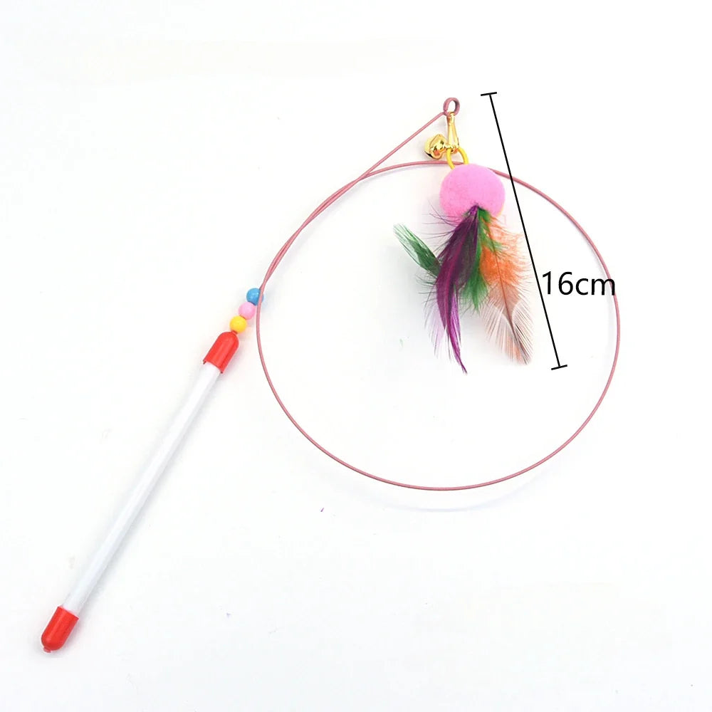Interactive Feather Wand Cat Toy - Wire Teaser Stick for Kittens