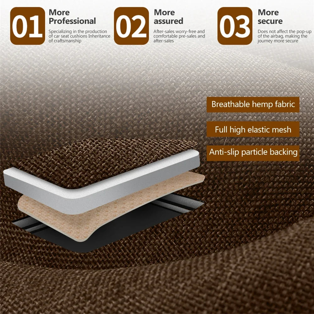 Universal Breathable Flax Car Seat Cover & Cushion Protector