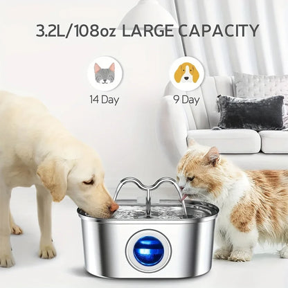 3.2L Stainless Steel Smart Pet Water Fountain with Visual Water Level Window