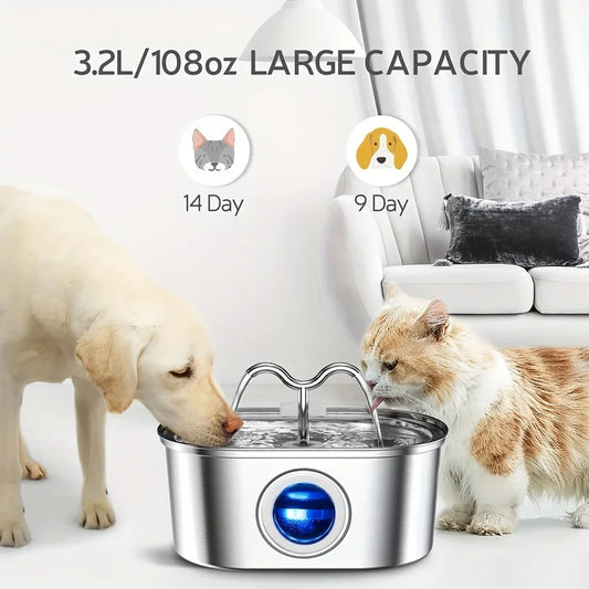 3.2L Stainless Steel Smart Pet Water Fountain with Visual Water Level Window
