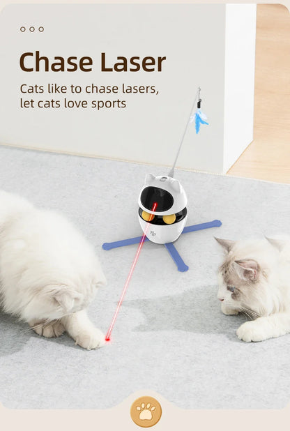 3-in-1 Smart Cat Toy with 360° Laser & 3 Replacement Feather Teasers