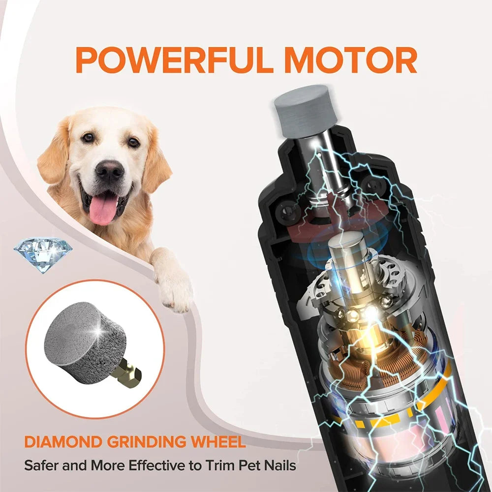 Electric Pet Nail Grinder with LED Light - USB Rechargeable Quiet Trimmer
