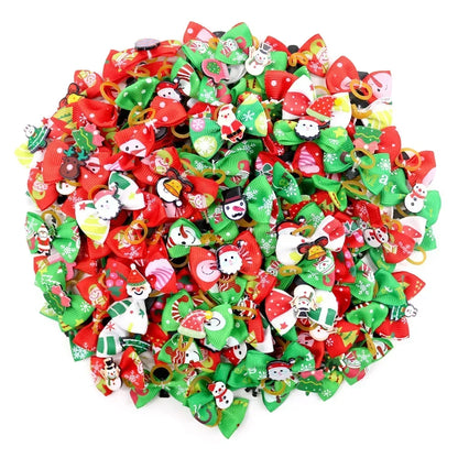 Christmas Dog Hair Bows with Rubber Bands - Handmade Grooming Accessories (50/1000 Pack)