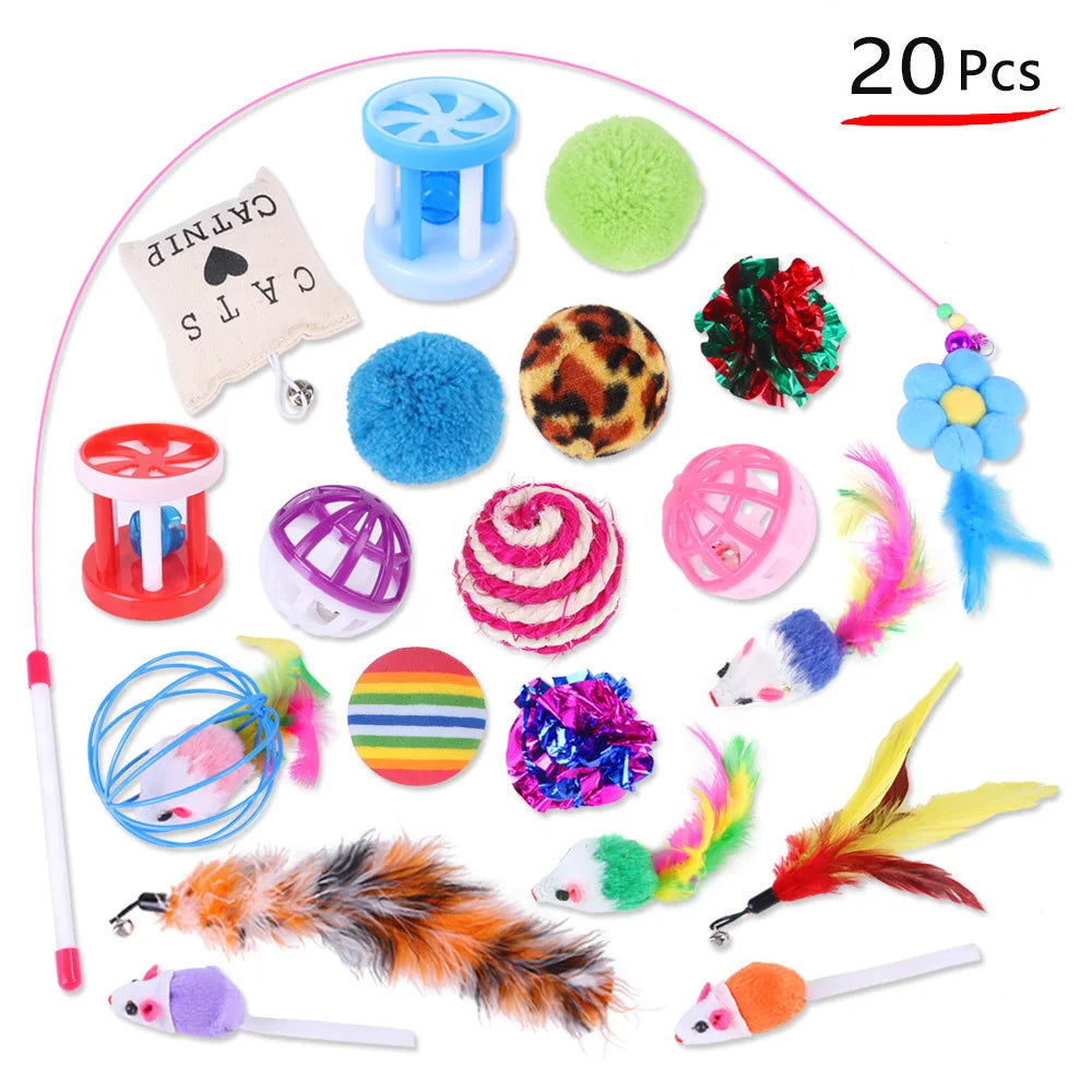 Foldable Cat Play Tunnel with Mouse Balls and Fish Toys