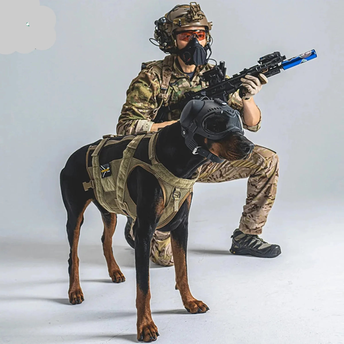 K9 Tactical Dog Helmet with Dual Goggles for Medium & Large Working Dogs
