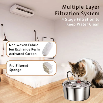 3.2L Stainless Steel Pet Water Fountain — Silent Filter Pump for Cats & Dogs