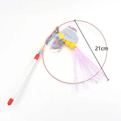 Interactive Feather Wand Cat Toy - Wire Teaser Stick for Kittens