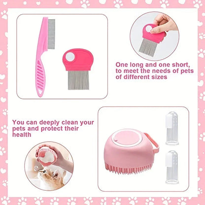 8-Piece Pet Grooming Kit — Self-Cleaning Brush, Nail Clippers, Flea Comb & Bath Brush for Cats & Dogs