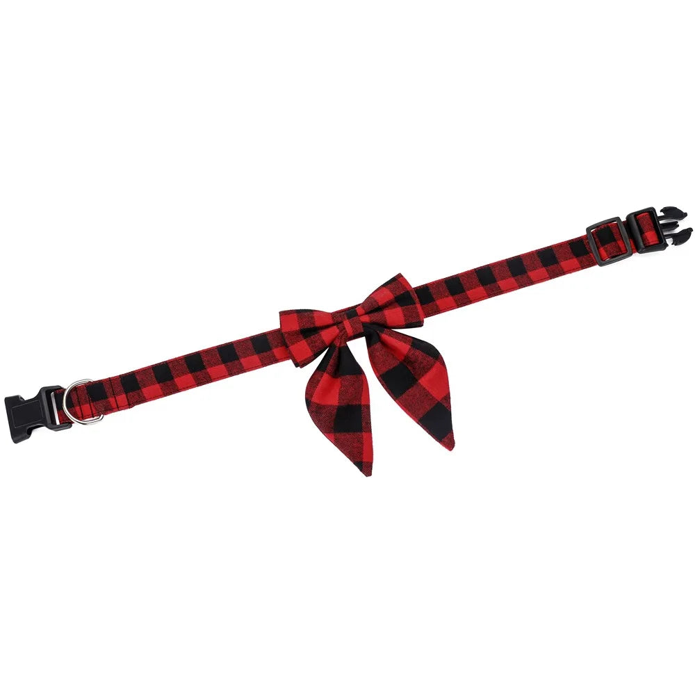 Christmas Dog Collar with Snowflake Bow - Festive Cotton Collar for Dogs and Cats