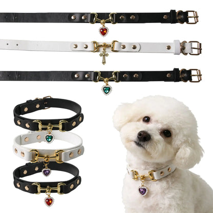 Heart Print Leather Collar for Small Dogs & Cats