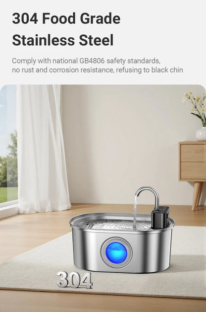 Stainless Steel Cat Water Fountain - Wireless Sensor Smart Automatic Pet Water Dispenser