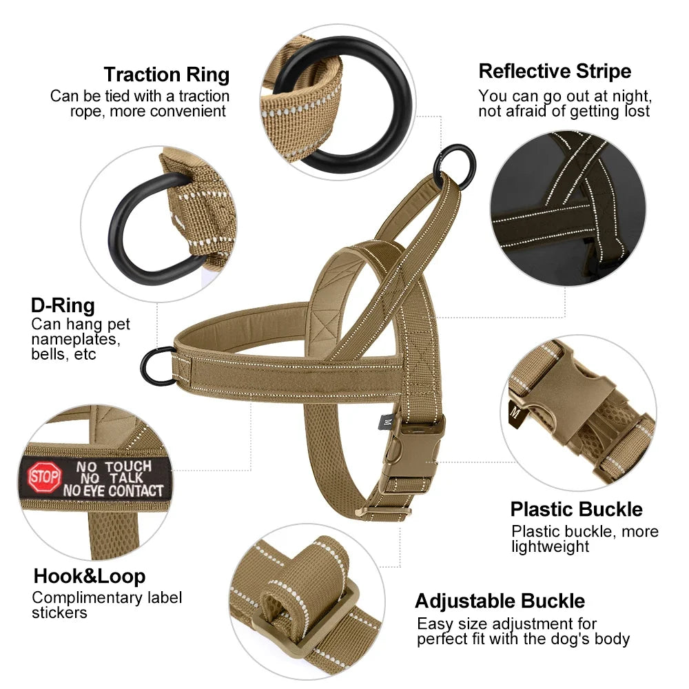 Tactical No-Pull Dog Harness - Reflective Nylon Vest for Training