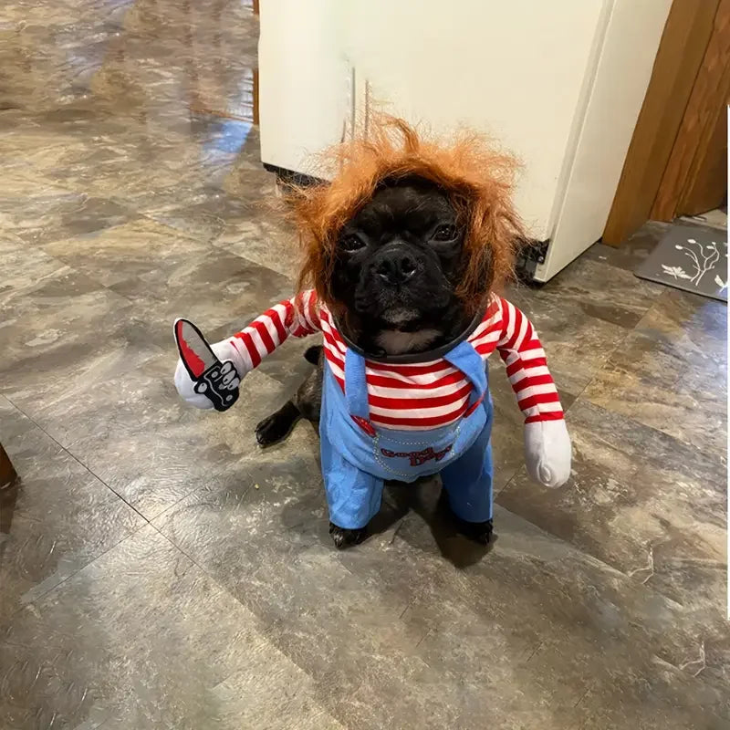 Halloween Bloody Doll Dog Costume with Wig
