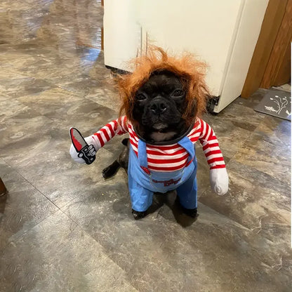 Halloween Bloody Doll Dog Costume with Wig