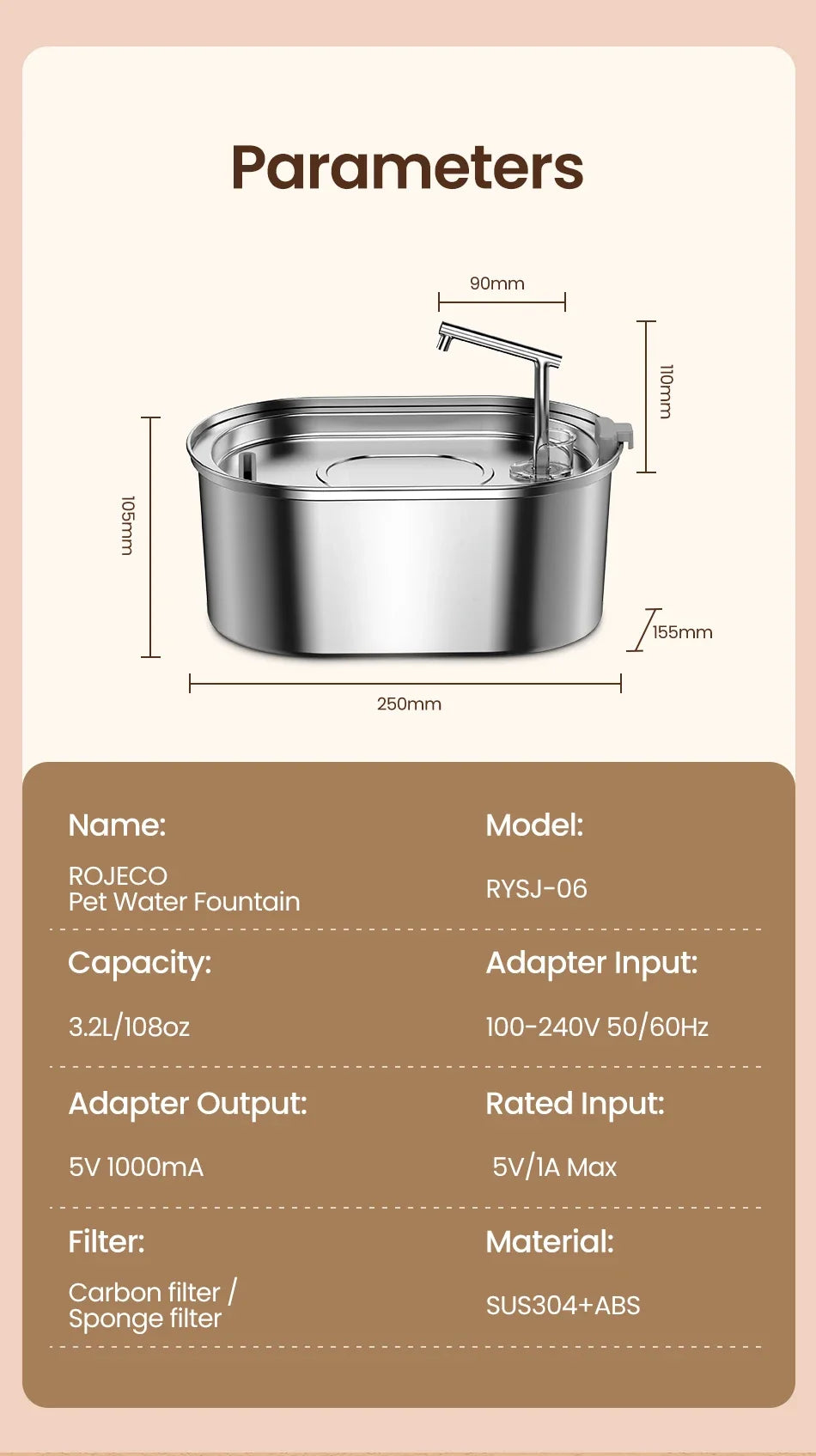 Premium Stainless Steel Cat Water Fountain with Automatic Flow System