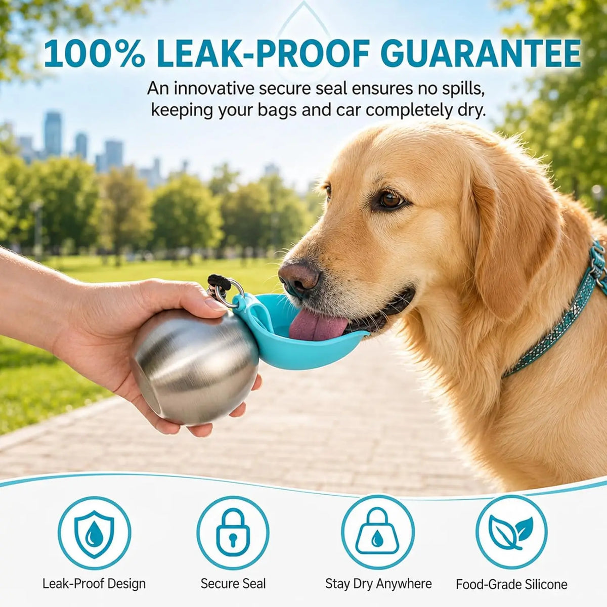 2-in-1 Stainless Steel Dog Water Bottle with Foldable Bowl