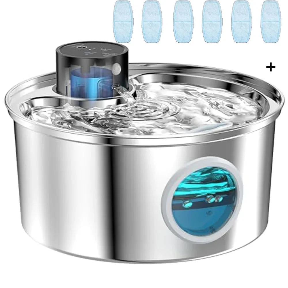 Wireless Motion Sensor Pet Water Fountain - Rechargeable Stainless Steel with Filter