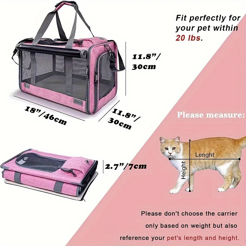 Soft-Sided Pet Carrier for Large & Medium Cats and Puppies