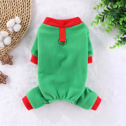 Fleece Dog Jumpsuit Hoodie with Leash Ring — Warm Winter Coat for Dogs & Cats