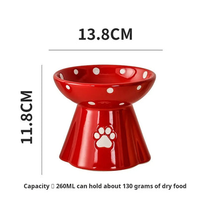 Elevated Ceramic Cat Bowl - Anti-Black Chin Design with Cervical Spine Protection