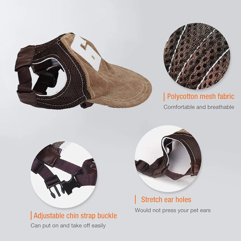 Dog Baseball Cap with Ear Holes - Adjustable Sunscreen Hat for Small and Large Dogs