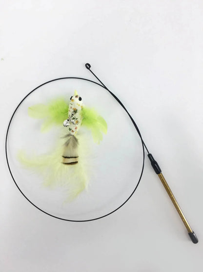 Interactive Feather Wand Cat Toy - Wire Teaser Stick for Kittens