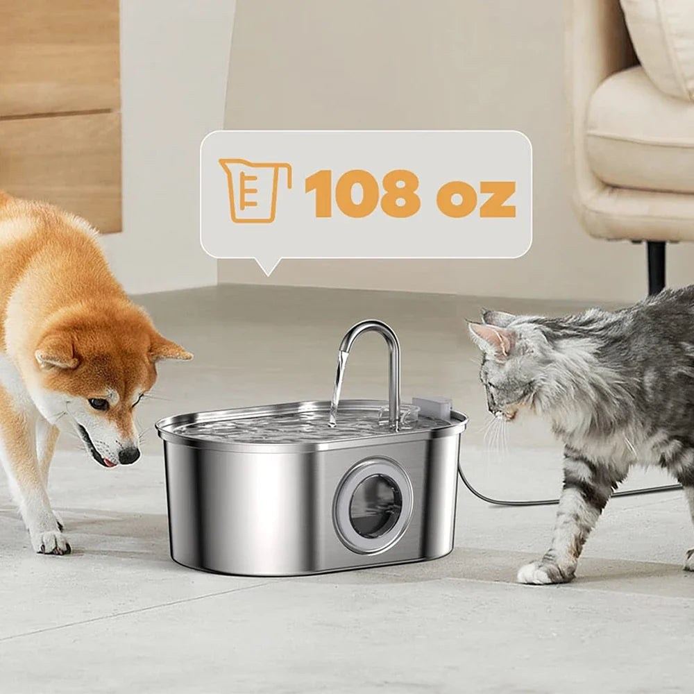 Smart Stainless Steel Cat Water Fountain - Automatic Pet Water Dispenser with Viewing Window