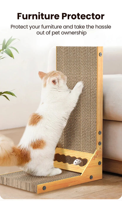 L-Shaped Cat Scratching Board with Claw Grinding Surface and Furniture Protection