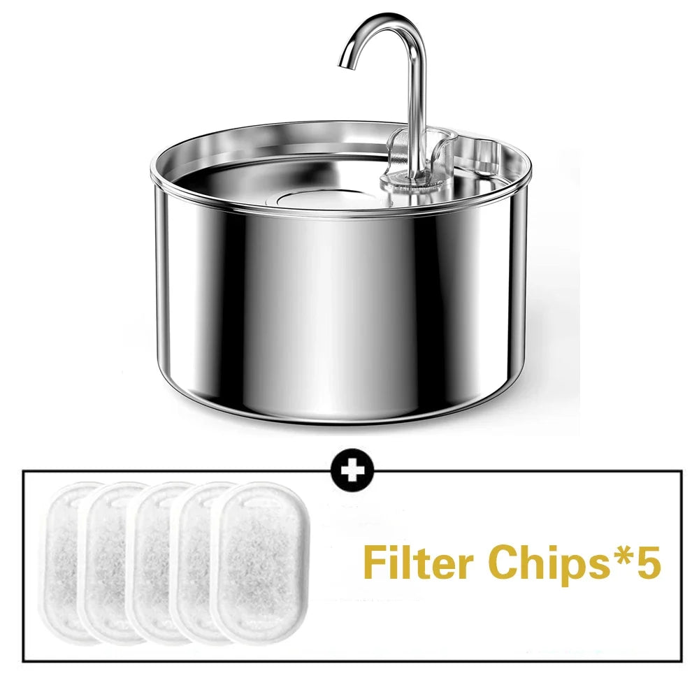 2.2L Stainless Steel Silent Pet Water Fountain — Dual Style with Filter & Sensor Options