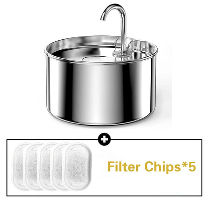2.2L Stainless Steel Silent Pet Water Fountain — Dual Style with Filter & Sensor Options