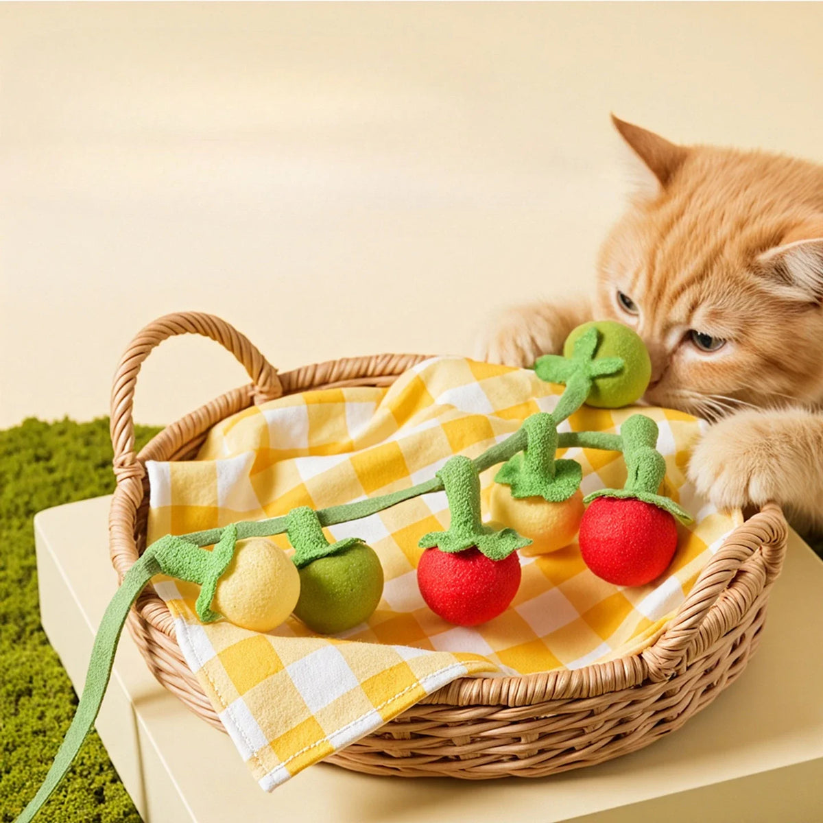 Tomato & Persimmon Teaser Wand Cat Toy with Bell