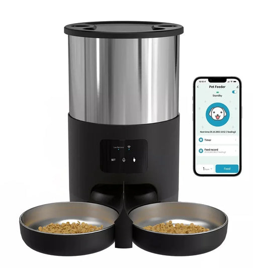 4L Automatic Pet Feeder – Stainless Steel Food Dispenser with WiFi App or Button Control