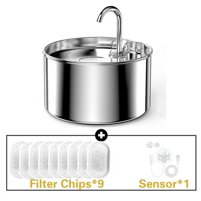 2.2L Stainless Steel Silent Pet Water Fountain — Dual Style with Filter & Sensor Options