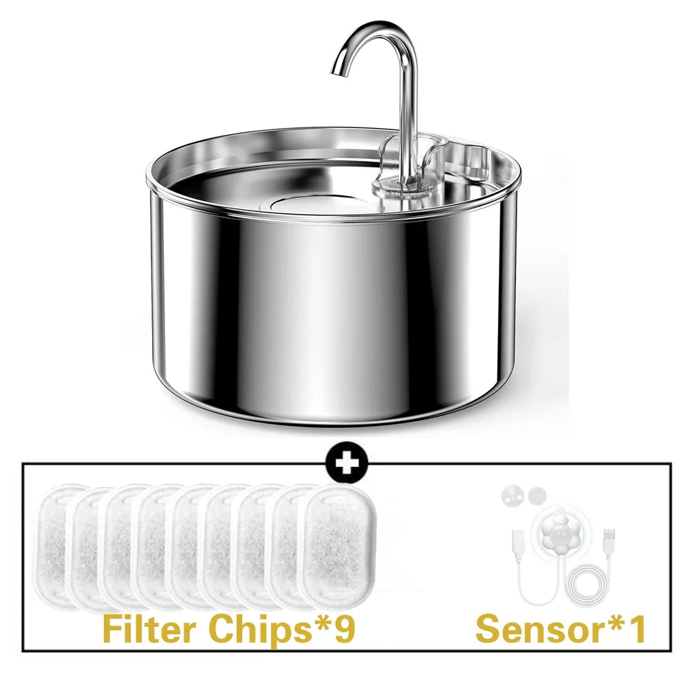 2.2L Stainless Steel Silent Pet Water Fountain for Cats & Dogs