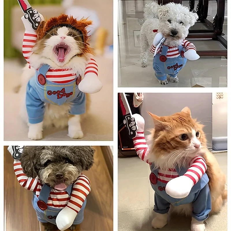 Halloween Bloody Doll Dog Costume with Wig