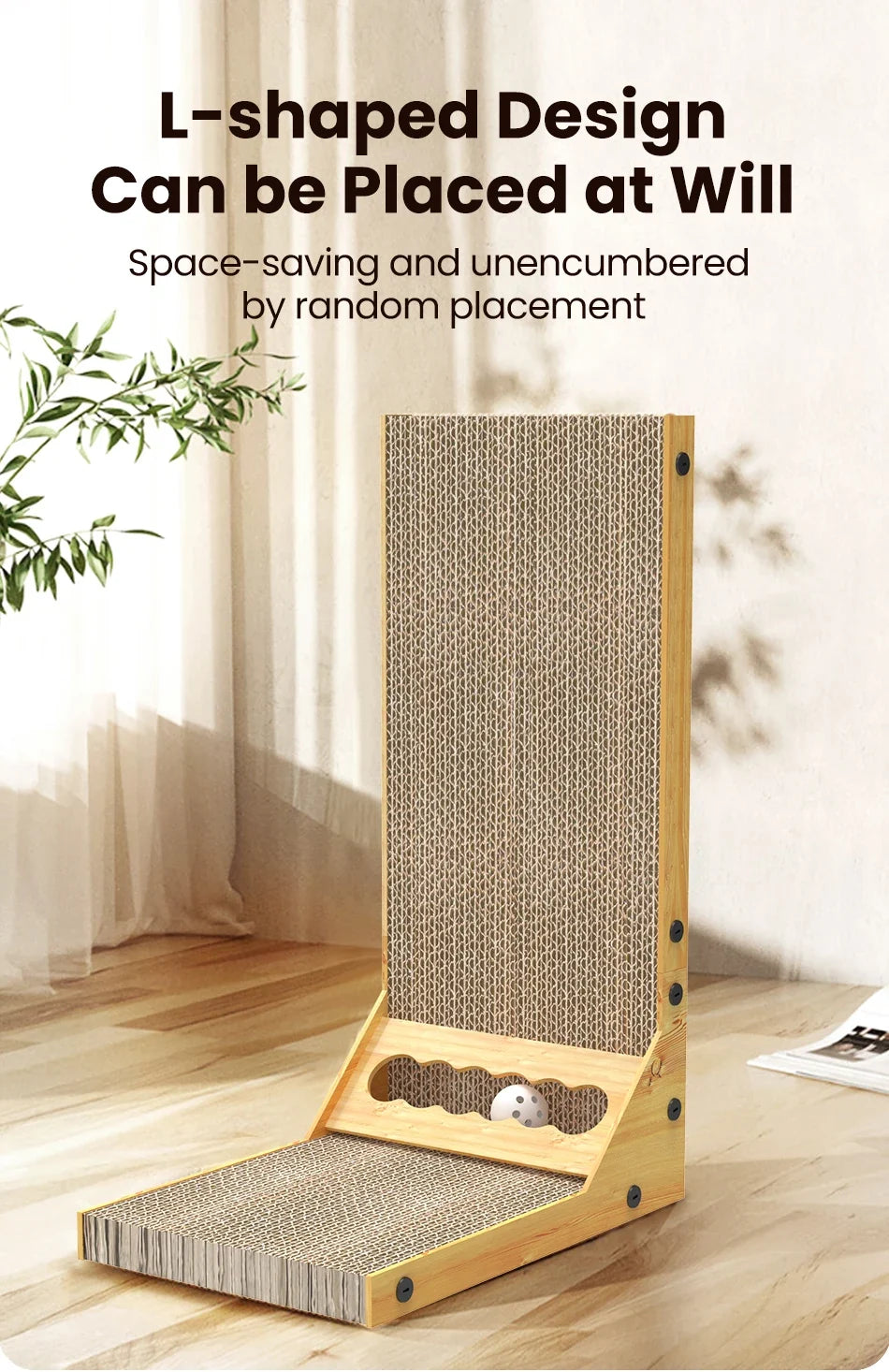 L-Shaped Cat Scratching Board with Claw Grinding Surface and Furniture Protection