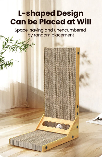 L-Shaped Cat Scratching Board with Claw Grinding Surface and Furniture Protection