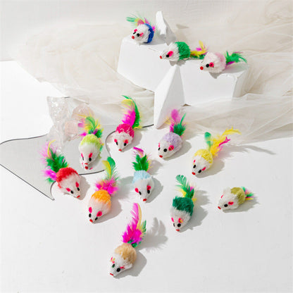 Feather Mouse Cat Toys - 10 Pack Interactive Play Set with Catnip