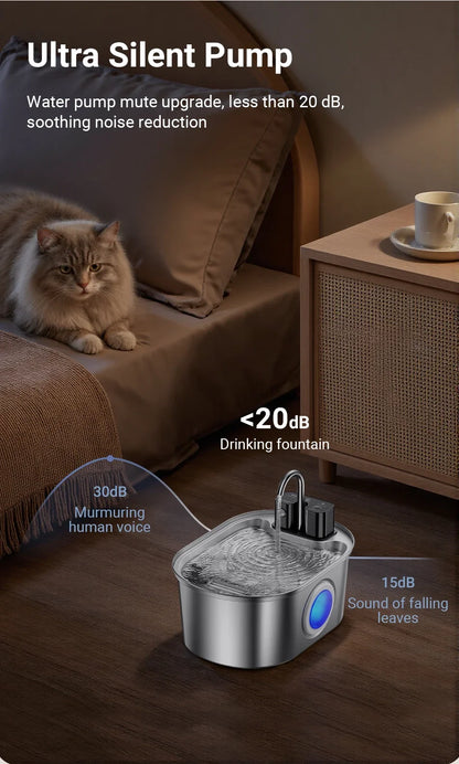 Stainless Steel Cat Water Fountain - Wireless Sensor Smart Automatic Pet Water Dispenser