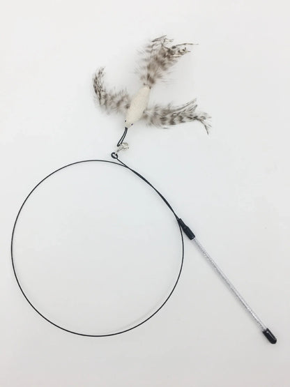 Interactive Feather Wand Cat Toy - Wire Teaser Stick for Kittens
