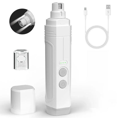 Electric Pet Nail Grinder with LED Light - USB Rechargeable Quiet Trimmer